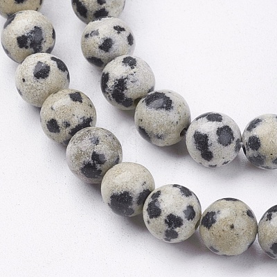 Natural Dalmatian Jasper Stone Bead Strands G-R193-14-6mm-1