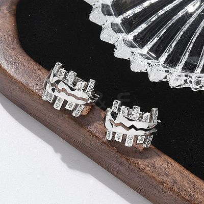 Brass Clear Cubic Zirconia Hoop Earrings EJEW-Q014-16P-1