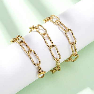 304 Stainless Steel Textured Paperclip Chain Necklaces for Women Men NJEW-A052-01G-1