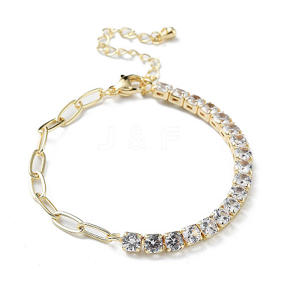Brass Micro Pave Cubic Zirconia Strass & Paperclip Chain Bracelets BJEW-C052-04G-01-1