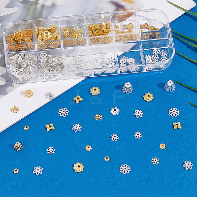 240Pcs 12 Style Alloy & Iron & Brass Bead Caps DIY-AR0003-74-1
