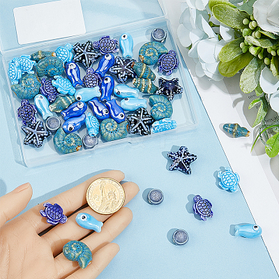 56Pcs 8 Styles Glazed Porcelain Beads PORC-SC0001-37-1