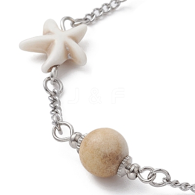 4Pcs 4 Style Natural Flower Amazonite & Synthetic Turquoise Beaded Link Chain Bracelets Set BJEW-JB09518-1