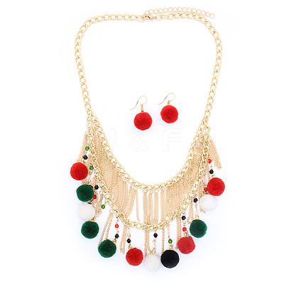 Christmas Polyester Pompom Ball Necklaces & Dangle Earring Sets FS-WG24699-05-1