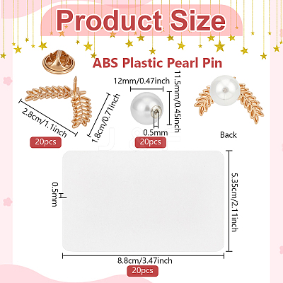 20Pcs ABS Plastic Pearl Pin JEWB-BC0001-15B-1