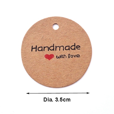 100Pcs Round Kraft Paper Gift Tags with Word Handmade PW-WG38291-04-1