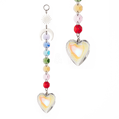 Electroplate Glass Heart Window Hanging Suncatchers HJEW-JM00842-1