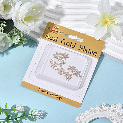 10Pcs Brass Micro Pave Clear Cubic Zirconia Snowflake Pendants KK-BBC0021-78-1