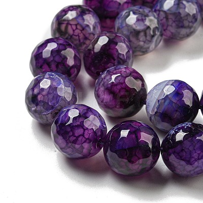 Faceted Natural Dragon Veins Agate Beads Strands X-G-F447-12mm-P09-1