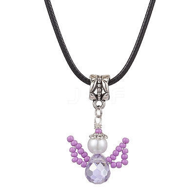 Glass Seed Beads & Glass Pearl Angel Pendant Necklaces NJEW-MZ00056-03-1