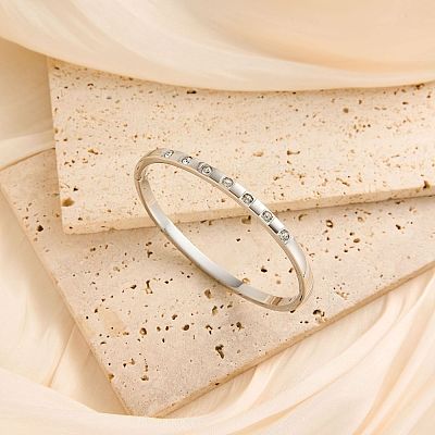 304 Stainless Steel & Crystal Rhinestone Hinged Bangles for Women WGC4C17-02-1
