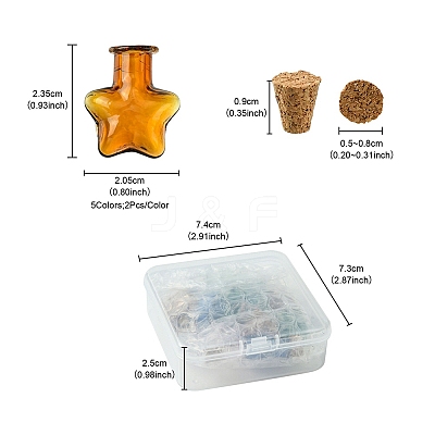 10Pcs 5 Colors Mini High Borosilicate Glass Bottle Bead Containers GLAA-FS0001-70-1