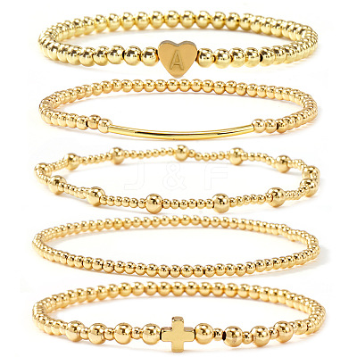 Brass and Stainless Beaded Stretch Bracelet Sets VB9693-1-1