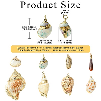 16pcs 8 Styles Electroplated Natural Mixed Shell Big Pendants SSHEL-CJ0001-21-1
