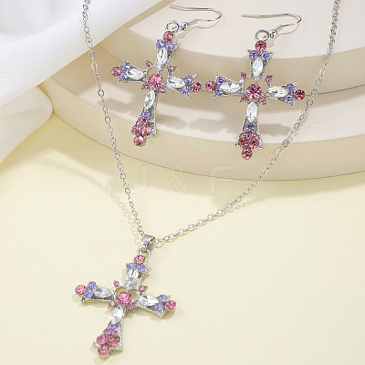 Bohemian Style Cross Alloy Rhinestone Pendant Necklace & Dangle Earrings Sets FS-WGD7F08-01-1