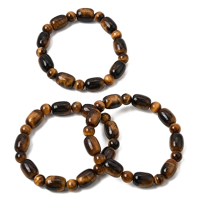 Natural Tiger Eye Oval and Round Beaded Stretch Bracelets for Women GG-CBA3F02-13B-1