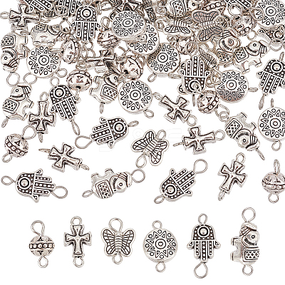90Pcs 6 Styles Tibetan Style Alloy Connector Charms FIND-AR0003-28-1