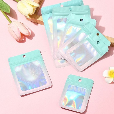 60Pcs 5 Styles Rectangle Glitter Holographic PVC Resealable Packaging Bags ABAG-FS0001-14B-1