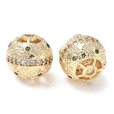 Brass Micro Pave Cubic Zirconia Beads KK-A254-22KCG-1