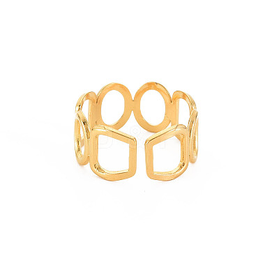 Ion Plating(IP) 304 Stainless Steel Open Geometric Wrap Cuff Ring for Women X-RJEW-S405-166G-1