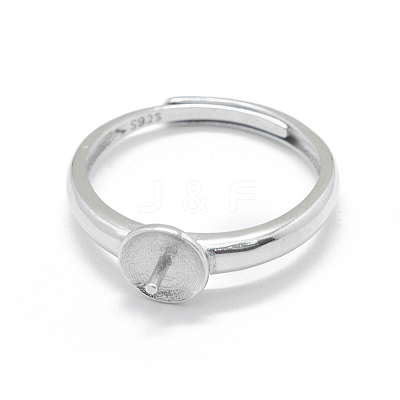 Anti-Tarnish Adjustable Rhodium Plated 925 Sterling Silver Finger Design Ring Mounts Fittings with Pearl Seat STER-L055-019P-1