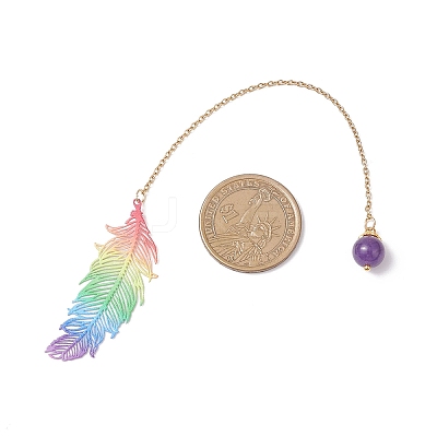 3Pcs Stainless Steel Feather & Alloy Bookmarks AJEW-JK00402-1