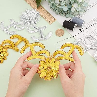 4Pcs 2 Colors Computerized Embroidery Polyester Sew on Sequin Patches DIY-HY0001-12-1