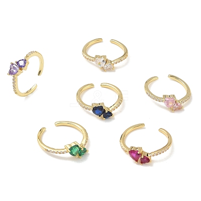 Brass Micro Pave Cubic Zirconia Cuff Open Rings RJEW-Z145-03G-1