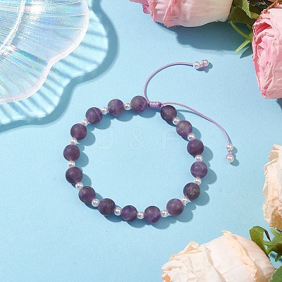 8.5mm Round Natural Amethyst & ABS Plastic Imitation Pearl Braided Bead Braclets BJEW-JB10654-1