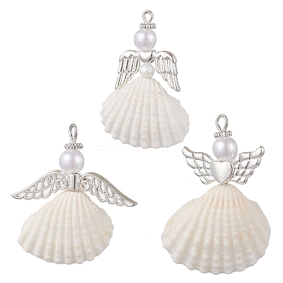 3Pcs 3 Styles Natural Shell Angel Pendants PALLOY-JF02833-1