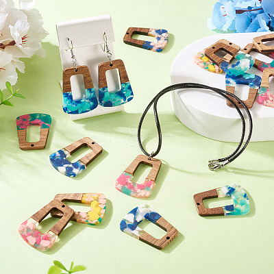 16Pcs 8 Colors Resin and Walnut Pendants FIND-TA0006-48-1