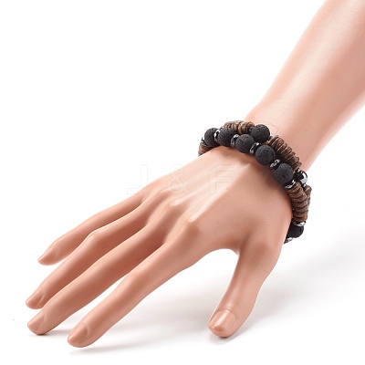 Natural Coconut Rondelle Beads Stretch Bracelets Set for Men Women BJEW-JB06771-1