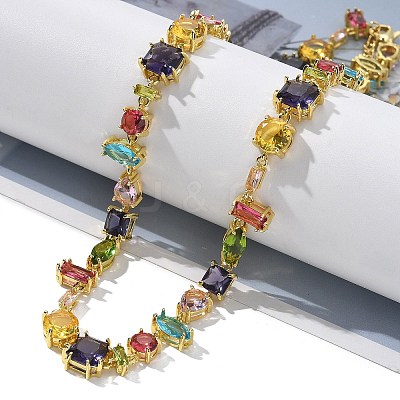 Brass Micro Pave Colorful Cubic Zirconia Link Chain Necklaces NJEW-M089-01G-1