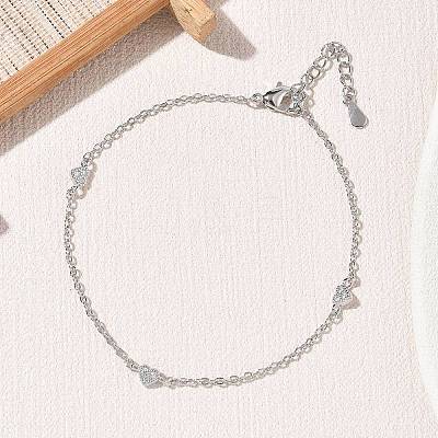 Brass Micro Pave Clear Cubic Zirconia Heart Link Chain Bracelets KK-CBA6980-23P-1