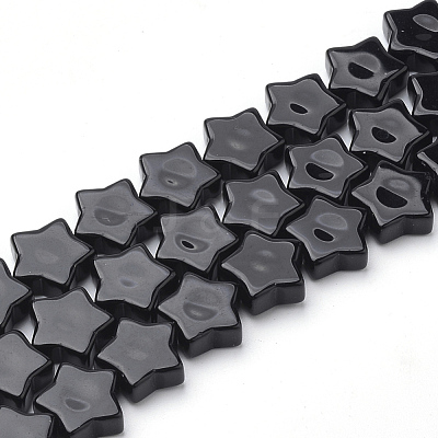 Natural Black Stone Beads Strands G-Q974-09-1