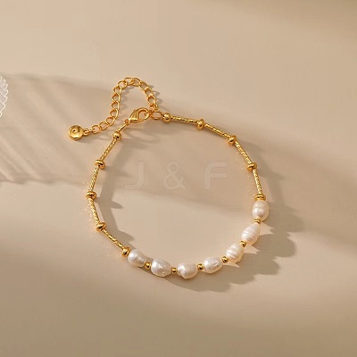 Elegant Natural Freshwater Pearl & Brass Beaded Bracelets for Women RP0175-1