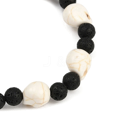Natural Lava Rock & Synthetic Turquoise Beads Stretch Bracelets for Women BJEW-JB12131-02-1