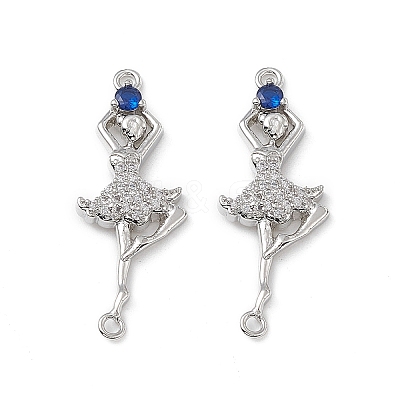 Brass Micro Pave Clear Cubic Zirconia Connector Charms KK-E068-VB036-1