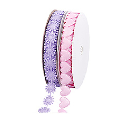 2 Rolls 2 Styles Heart & Flower Polyester Lace Ribbon OCOR-PH0004-66B-1