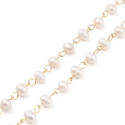 Handmade Natural Freshwater Pearl Beaded Chains AJEW-JB01088-01-1