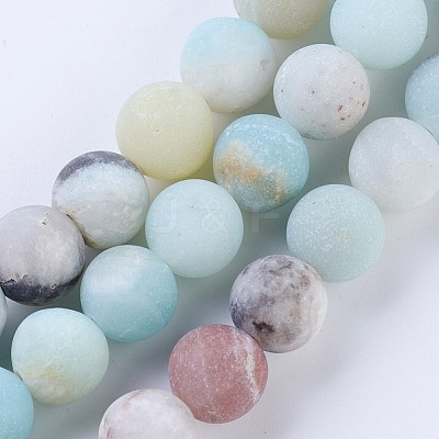 Frosted Natural Amazonite Round Bead Strands G-E334-4mm-09-1