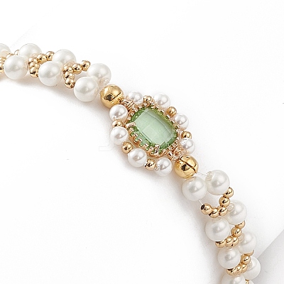 Glass & Shell Pearl Bead Bracele BJEW-TA00180-01-1