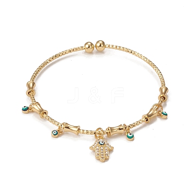 Rack Plating Brass Micro Pave Cubic Zirconia Hamsa Hand Bangles BJEW-E071-24G-1