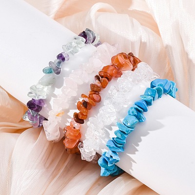 Chips Gemstone Beaded Stretch Bracelets X-BJEW-JB01826-1