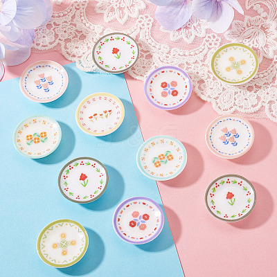 24Pcs 6 Colors Printed Opaque Resin Cabochons RESI-TA0005-28-1