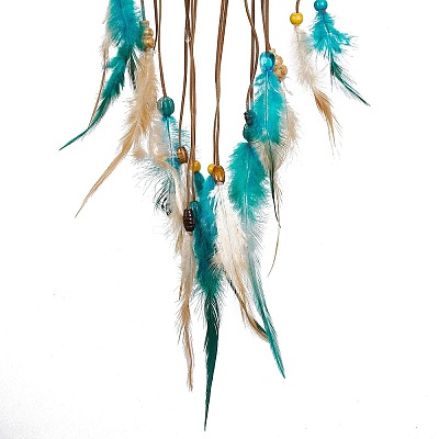 Handmade Leather Woven Net/Web with Feather Wall Hanging Decoration LS-HJEW-G015-08A-1