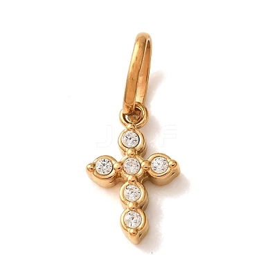 304 Stainless Steel Micro Pave Clear Cubic Zirconia Charms CU-CBA703A-02G-02-1