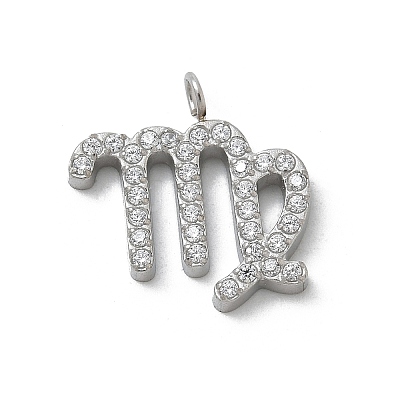 304 Stainless Steel Micro Pave Cubic Zirconia Charms STAS-Z107-09P-10-1