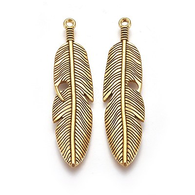 Tibetan Style Alloy Feather Big Pendants TIBEP-A12720-AG-RS-1