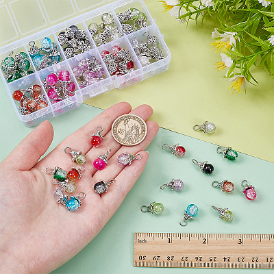 100Pcs 10 Colors Alloy Glass Pendants PALLOY-PH01831-1
